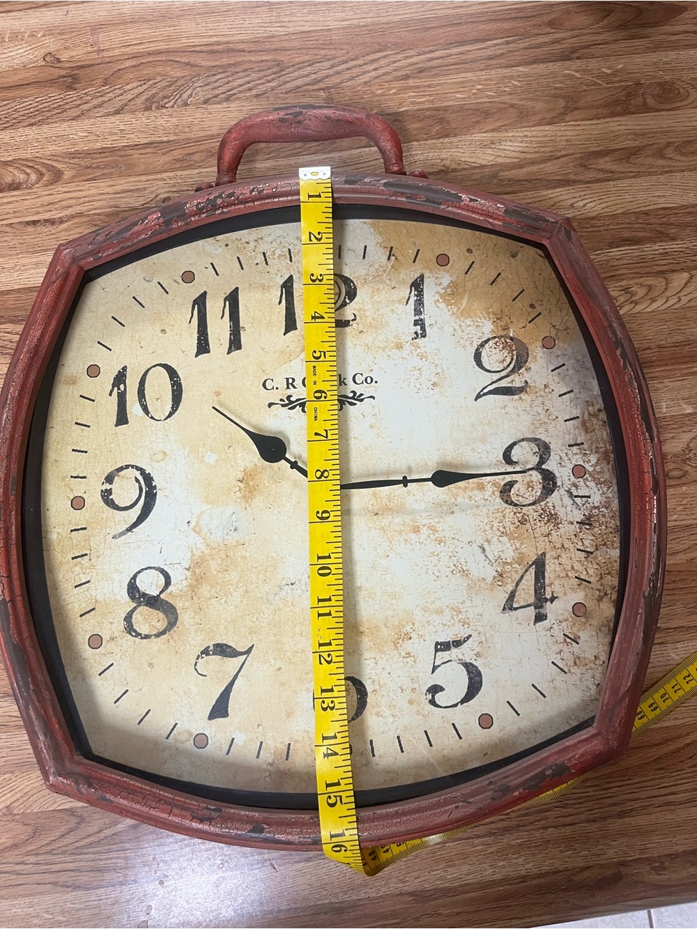 Vintage-Style Red Wall Clock with Distressed Finish